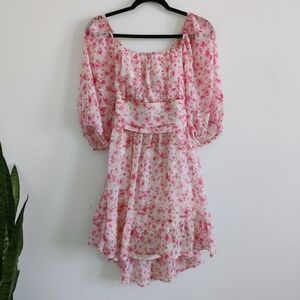 Romantic Floral Mini Dress Open Back Bow Size M Coquette Spring